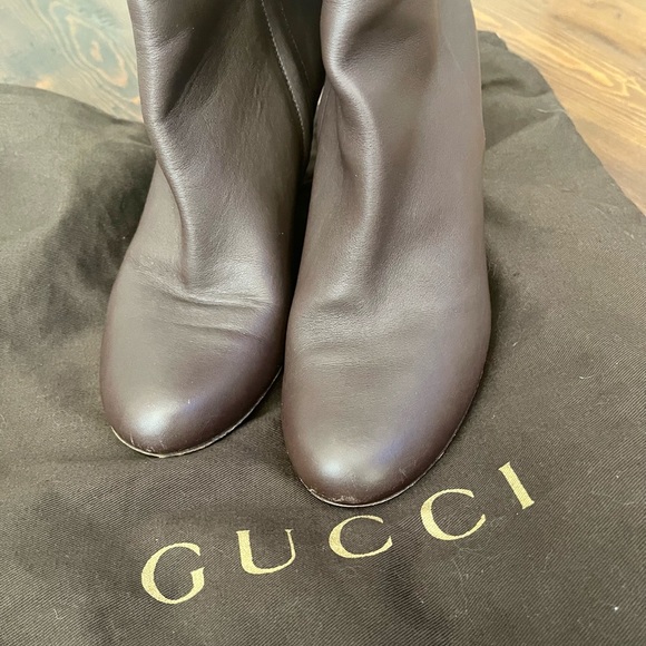 Gucci brown leather tall boot wedges with GG logo - Picture 5 of 10